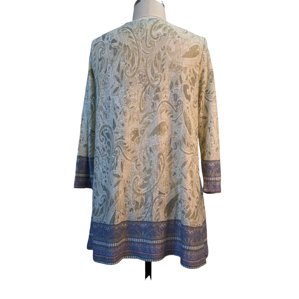 Tunic Top 1X green paisley print 3/4 sleeve blue seams super soft drapes well - Picture 5 of 5